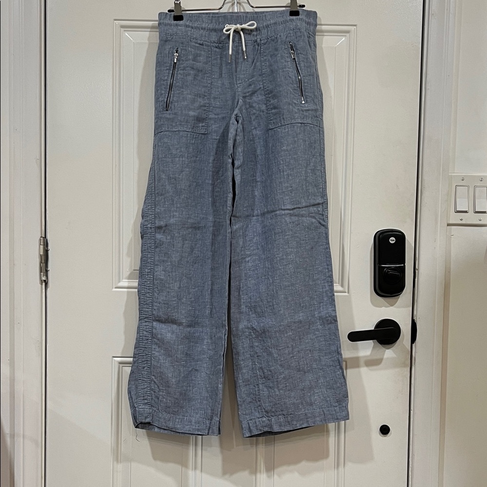 Athleta Light Blue Linen Wide-Leg Drawstring Pants